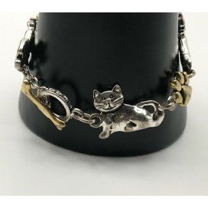 CATS & DOGS 2 Tone Toggle Bracelet SIGNED PD PREMIER DESIGNS 8”